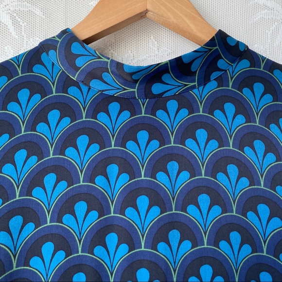 Boden Blue Mod Print Mock Neck Long Sleeve Dress 6 - Picture 4 of 12